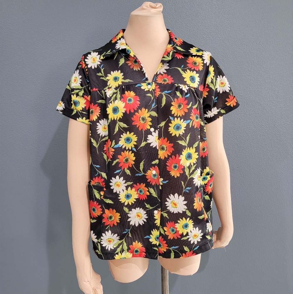 Vintage Haband floral hippie house shirt S